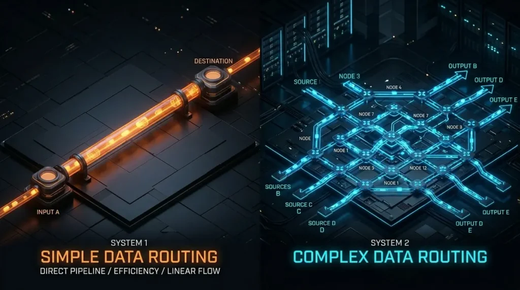 Zapier uses a top-to-bottom linear approach, while n8n offers a multi-path visual node system.