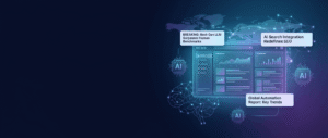 AI news dashboard illustration showing AI search, LLM, and automation updates