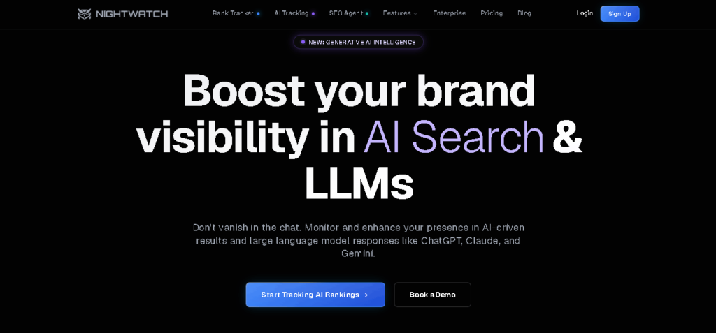 Nightwatch LLM tracker dashboard comparing prompt-based rankings and search visibility trends