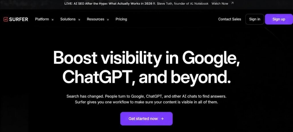 Cheaper Alternatives to Profound for GEO: Best Tools, Pricing & Features (2026) Surfer AI dashboard