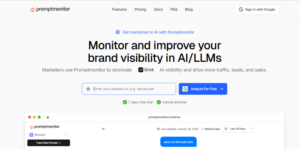 Cheaper Alternatives to Profound for GEO: Best Tools, Pricing & Features (2026) Promptnomitor dashboard