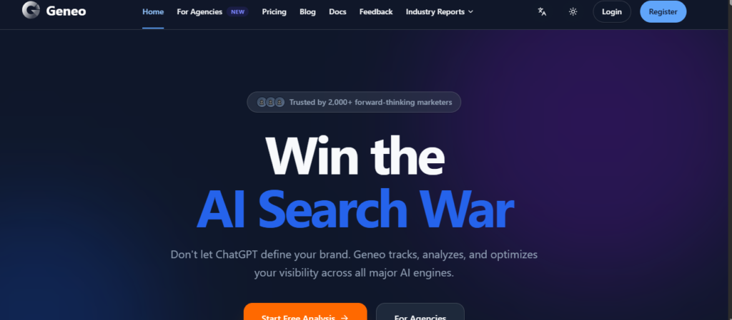 Leading LLM Optimizers in AI Visibility Sector (2026 Guide) Geneo dashboard