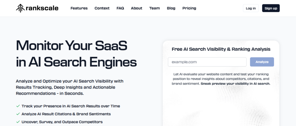 Leading LLM Optimizers in AI Visibility Sector (2026 Guide) Rankscale dashboard