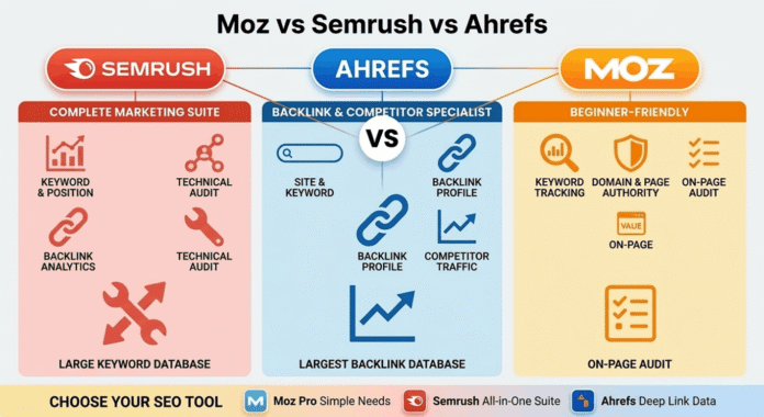 Moz vs Semrush vs Ahrefs – Best SEO Tool Comparison